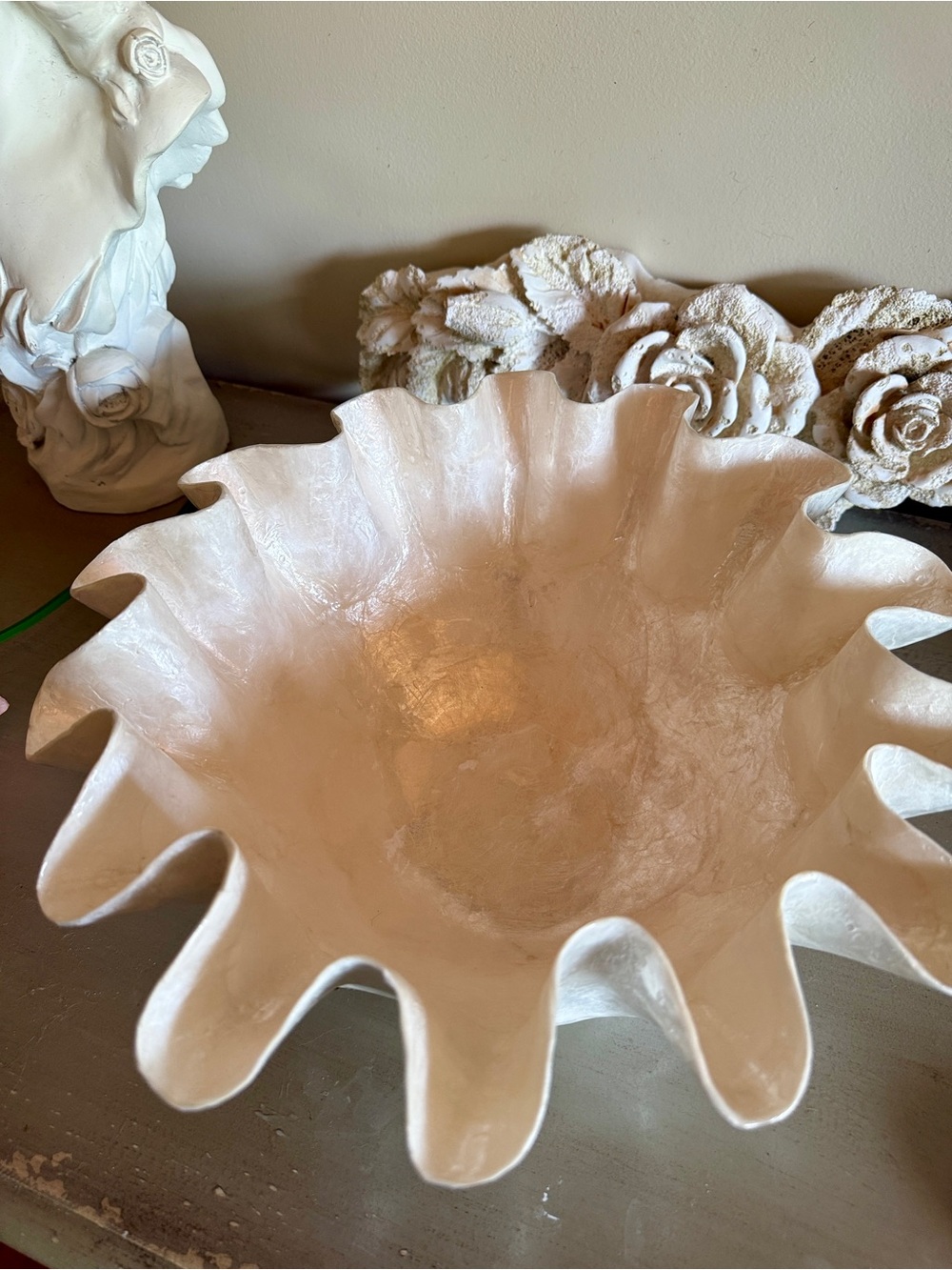 Pearlescent Ruffled Decorative Bowl - White - Picture 2 of 4